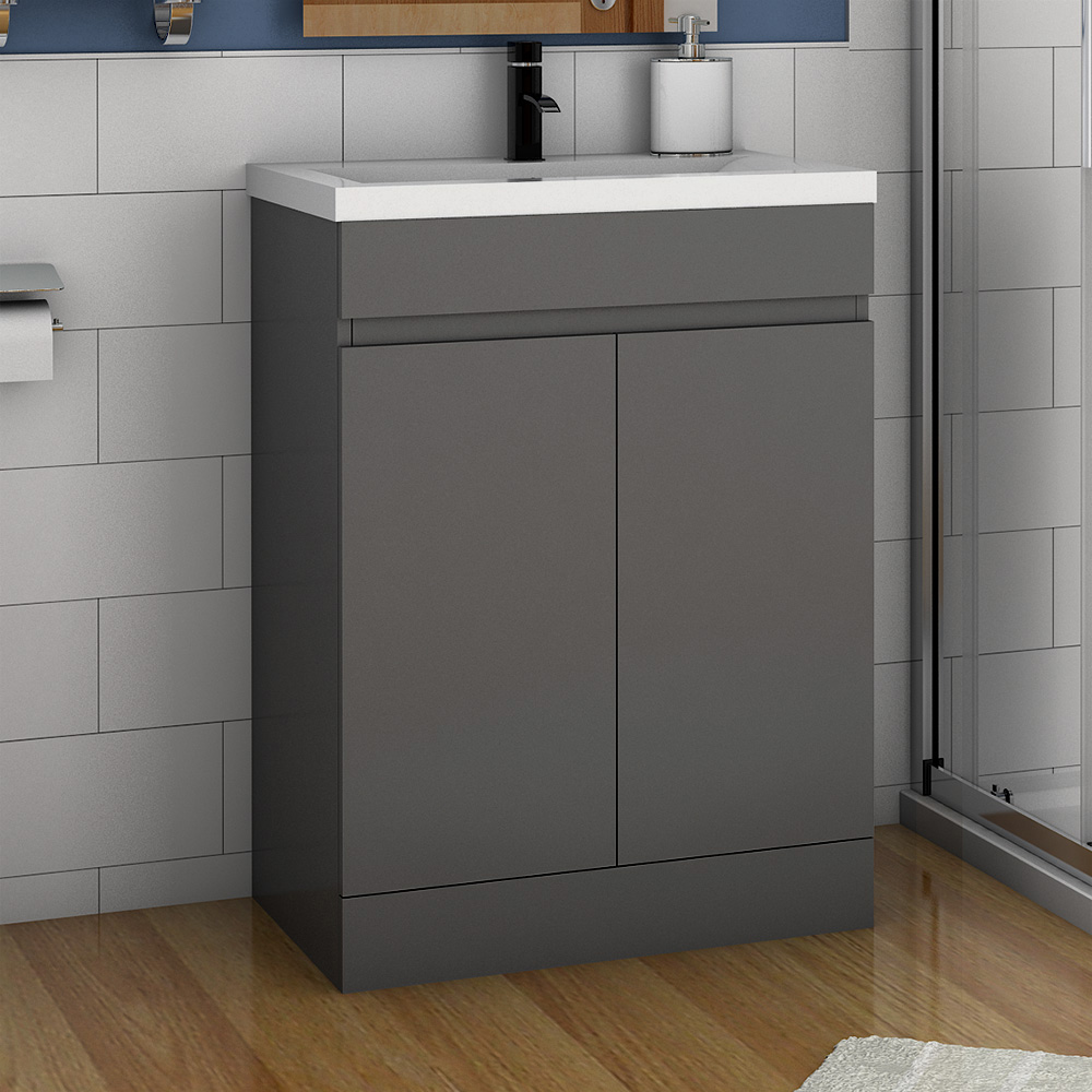 500 600mm Bathroom Wall Hung Grey Vanity Units With Sink Cabinet Pre Assembled Ebay 500 600mm Bathroom Wall Hung Grey Vanity Units With Sink Cabinet Pre Assembled Ebay