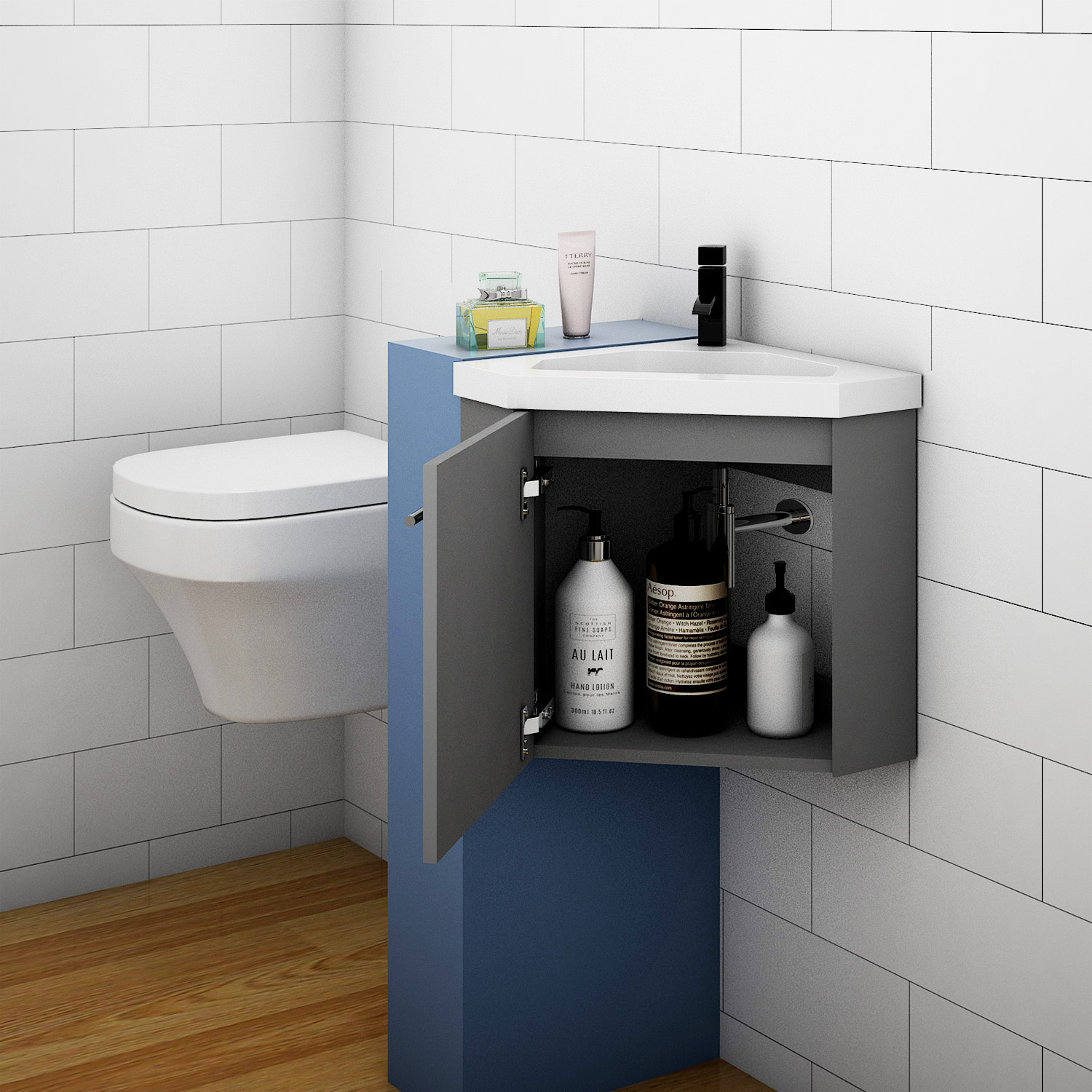 Bathroom Cloakroom Corner Vanity Unit Basin Sink Small Wall Hung Sink Cabinet Ebay