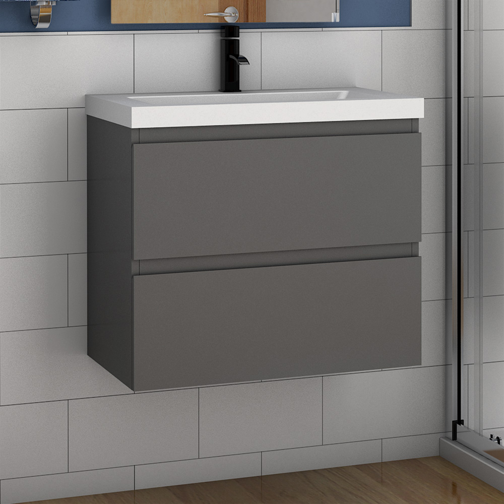 500 600mm Bathroom Wall Hung Grey Vanity Units With Sink Cabinet Pre Assembled Ebay