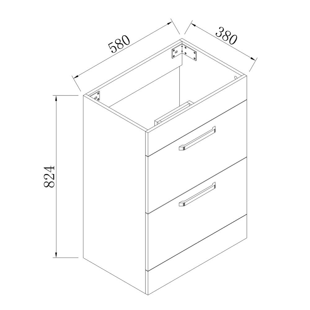 500/600mm Bathroom Vanity Unit with Basin 2 Drawers/Doors Wall Floor