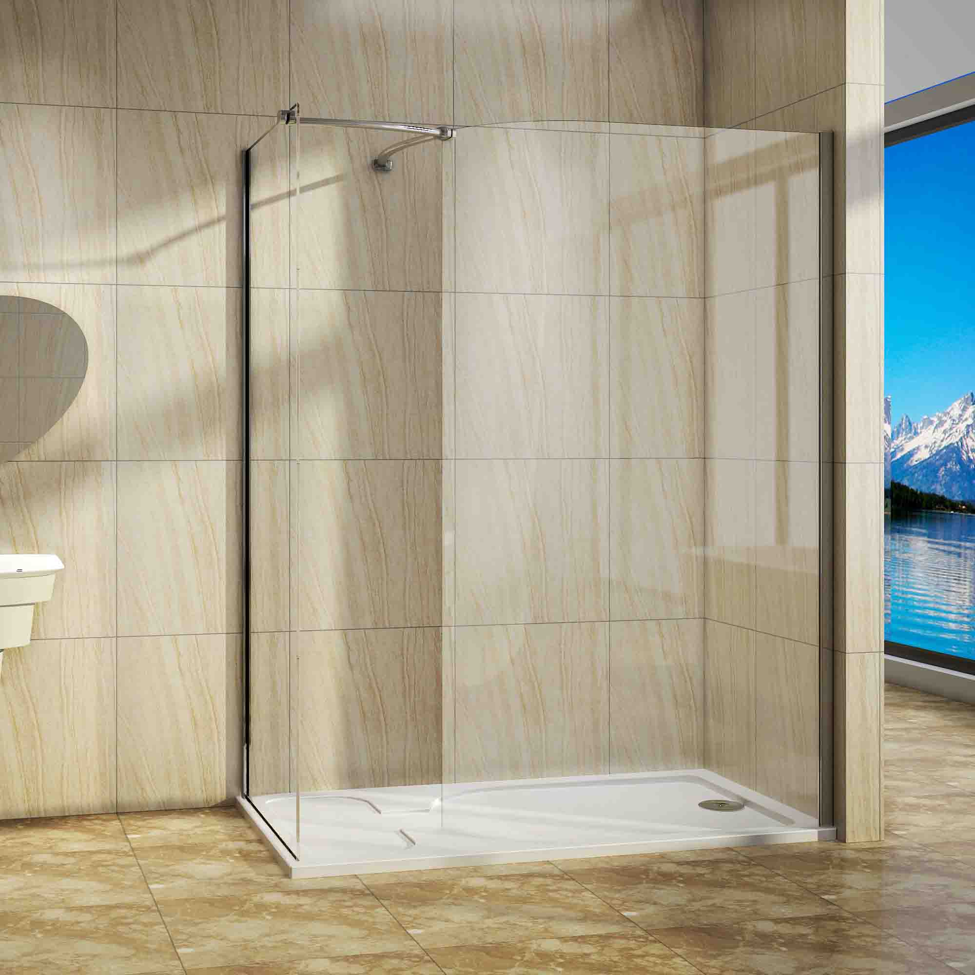 Walk In Wet Room Shower Enclosure Stone Tray Curved Glass Cubicle Screen Panel | eBay