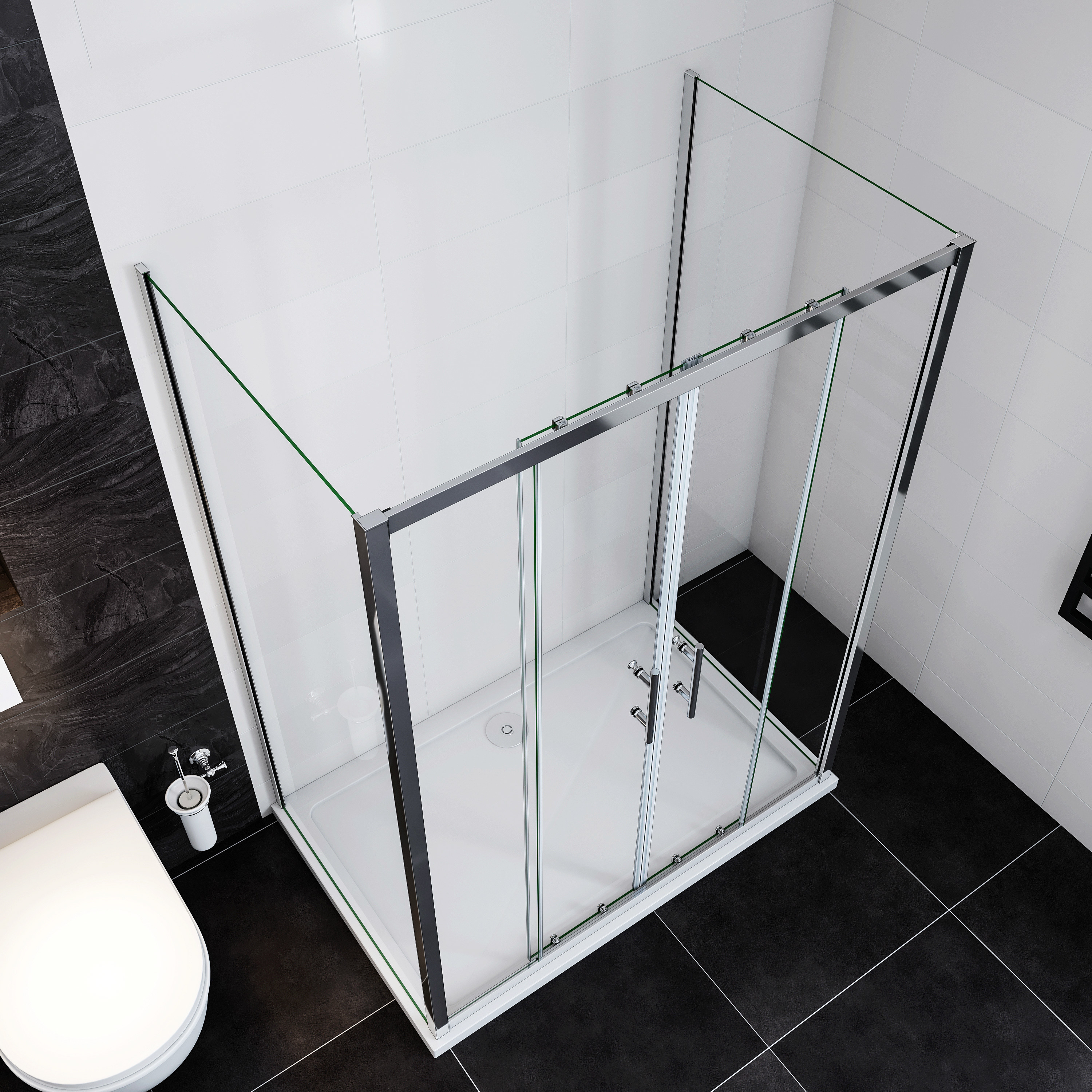 Aica Sanitär U-FORM Duschkabine 90x90cm – Drehfalttür, 6mm Nano-Glas, Verchromter Rahmen, Bodeneben Montierbar