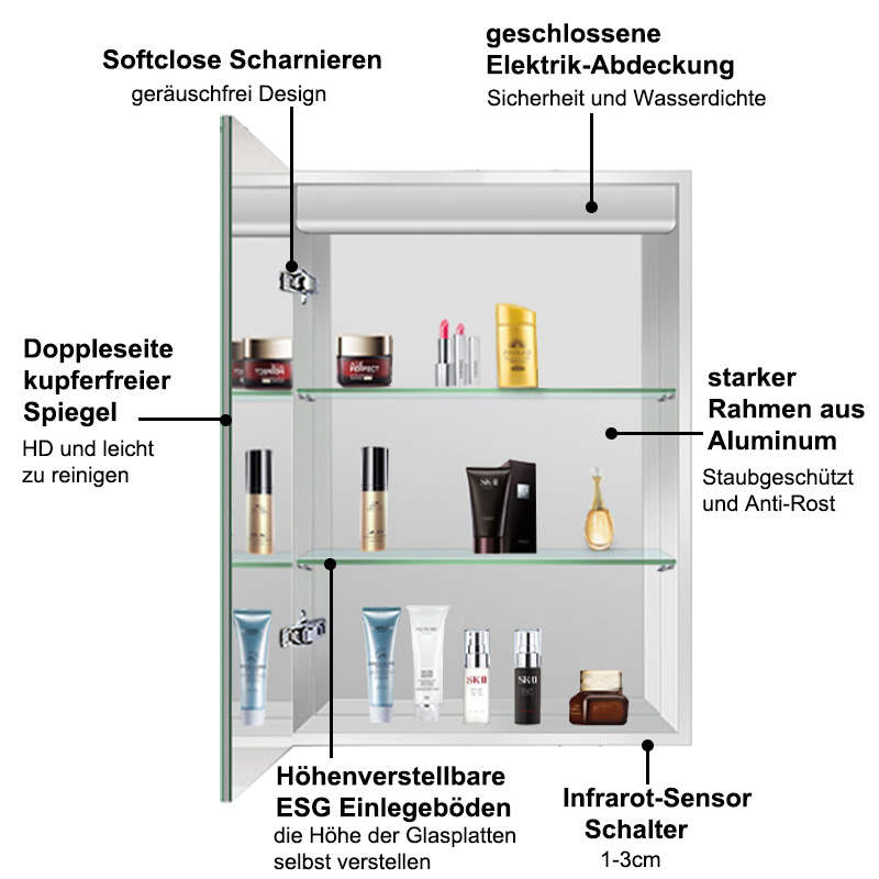 LED Spiegelschrank Badezimmerspiegel Badschrank mit LED Beleuchtung