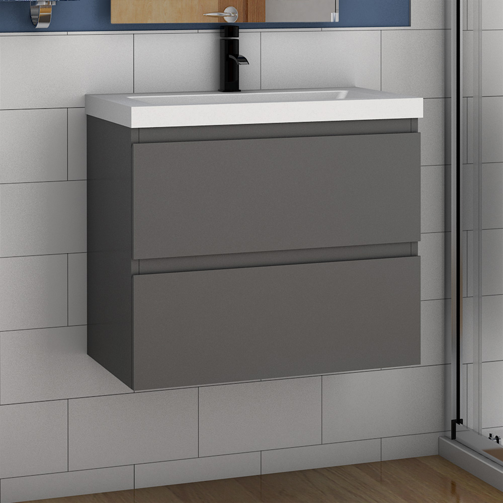 Grey Bathroom Vanity Unit Two Drawers with Optional Basin and Led