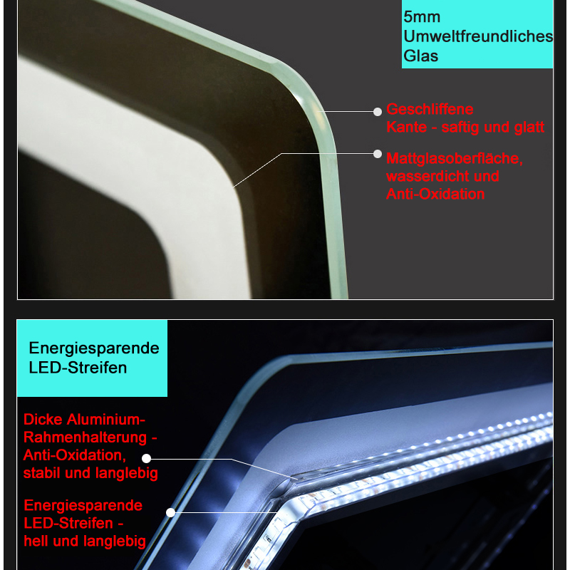 Wandspiegel mit LED Beleuchtung Badezimmer Badspiegel Beschlagfrei