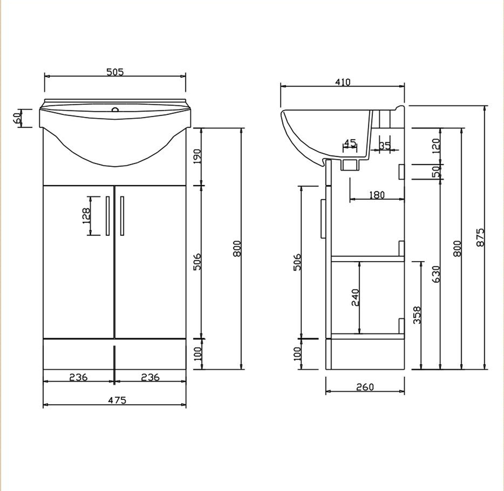Badmöbel Badezimmer Möbel Set Waschbecken mit Unterschrank 50cm 60cm