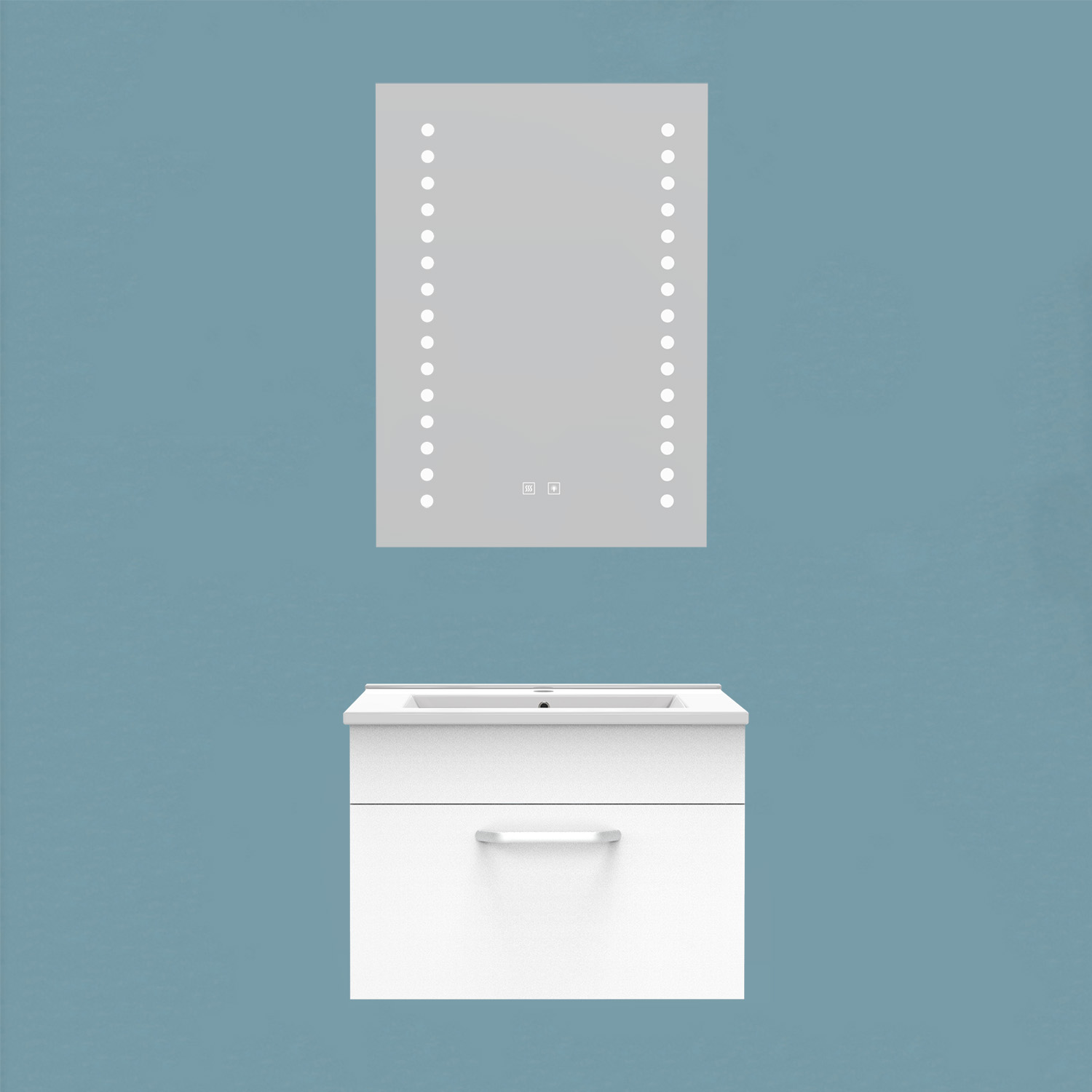 Badmöbel Set 60cm Weiss Waschbecken Badezimmermöbel mit LED Spiegel