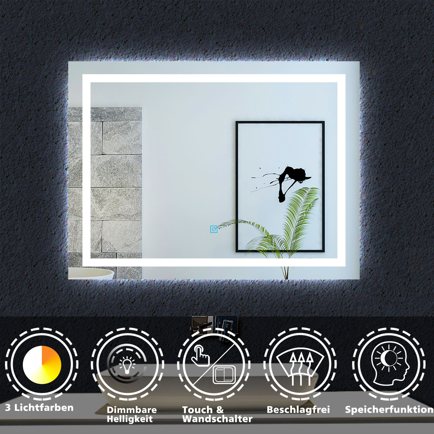 Badspiegel LED Spiegel Touch Beschlagfrei,Wand/Touchschalter Lichtfarbe  optional