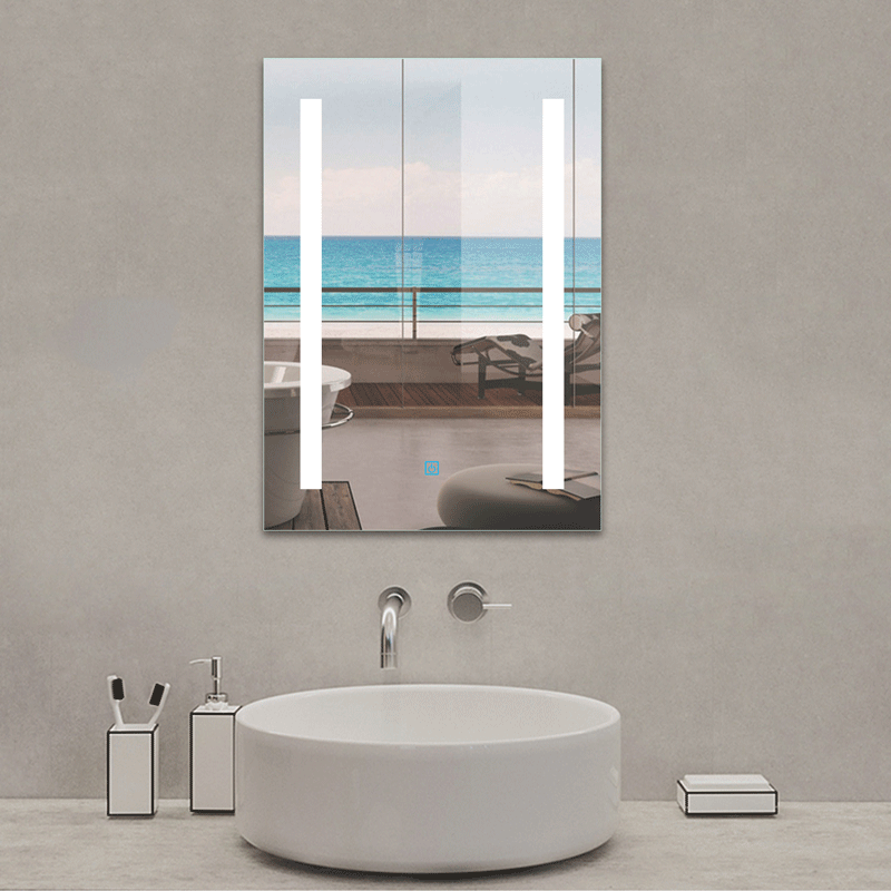 Led Small Bathroom Mirror + Lighted + Antifog + Heated + Wall Mounted