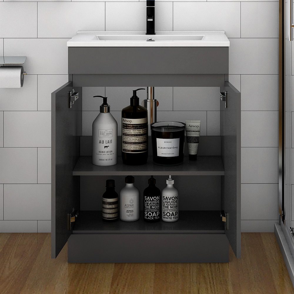 600mm Freestanding Bathroom Sink Grey Vanity Units with Basin Cabinet